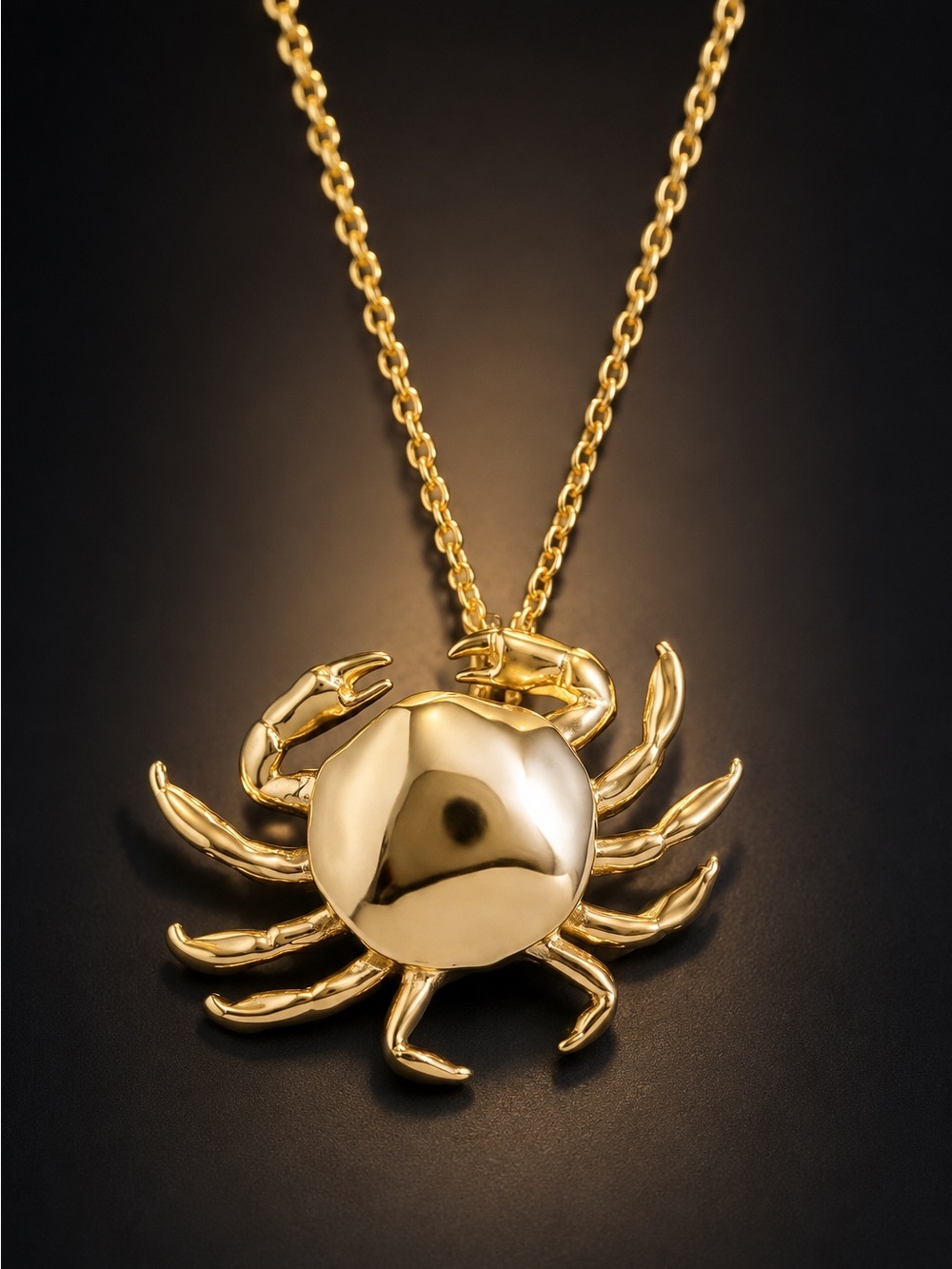 Shiny Gold finish Crab Pendant Necklace - Picture 1 of 7